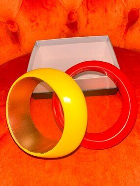Set Of Red And Yellow Chunky Resin Bangle Bracelet Set - Unbranded